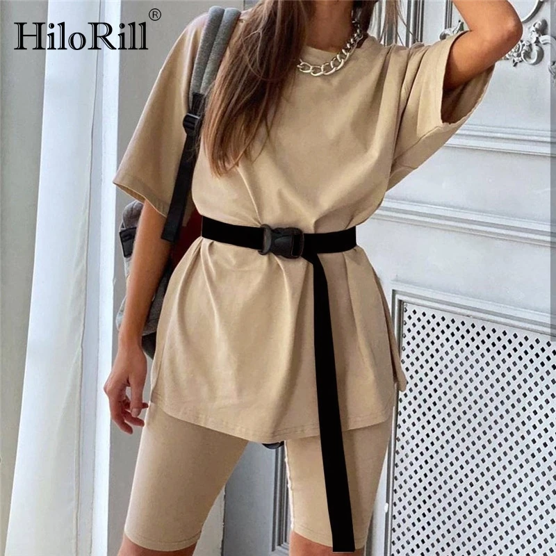 HiloRill/Повседневный Женский костюм из двух предметов с поясом однотонный домашний