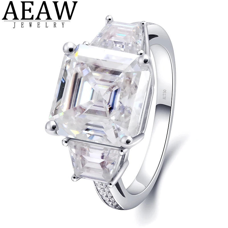

AEAW 5.5 Carat Asscher Cut Moissanite Lab Diamond Ring Excellent Matching Band Ring For Women Solid 10K 14K 18K White Gold