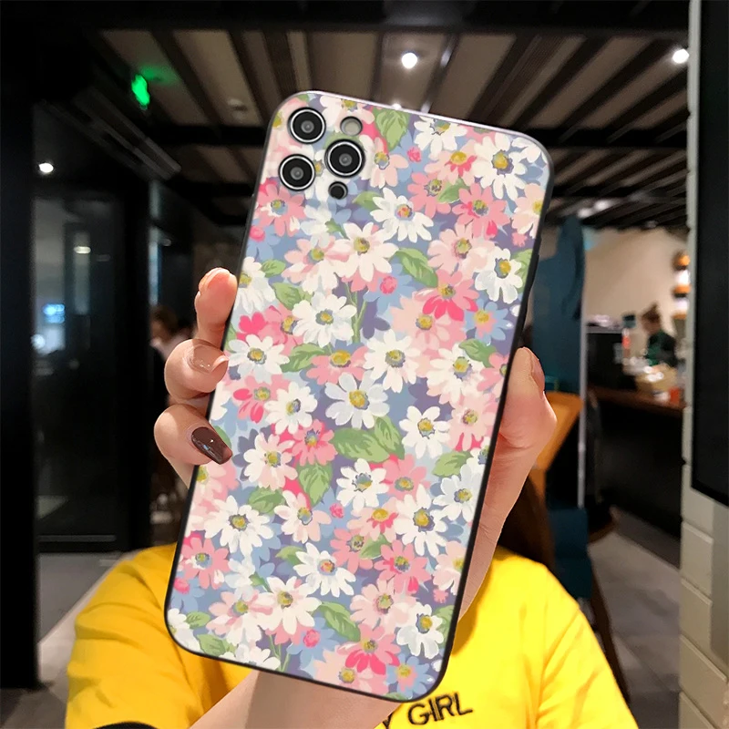 

For iPhone Oil Painting Flower Lovelying Print Soft Matt Apple Case 6 7 8 11 12 Plus Pro X XR MAX 2021 Cover