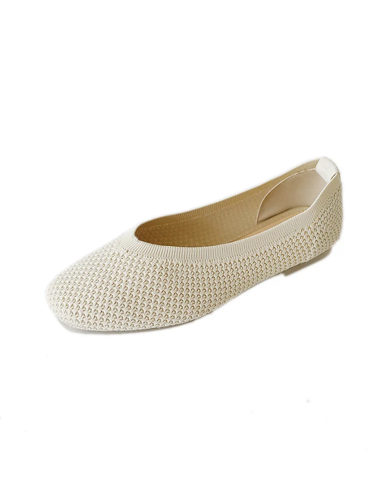 

Breathable Shoes Slip-on Knitting Flats Female Footwear Soft Autumn Shallow Mouth Women's Moccasins Square Toe Casual Sneaker