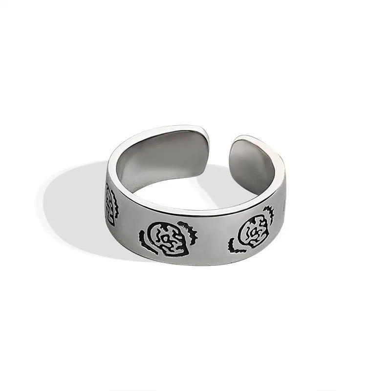 

Japanese and Korean Version of Cartoon Skull Retro Ring INS Minimalist Wide-faced Hipster Index Finger Ring for Women