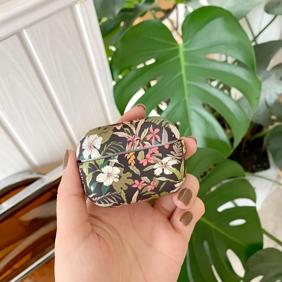 

Earphone Case For airpods case Vintage Flower Print Earphones Cover For AirPods 2 3 AirPods Pro Soft TPU Protect Shell with Hook