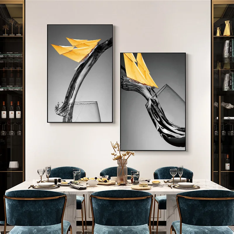 

Nordic Wine Glasses Canvas Painting Champagne Glasses Poster and Prints Wall Art Pictures for Kitchen Hotel Home Room Decoration
