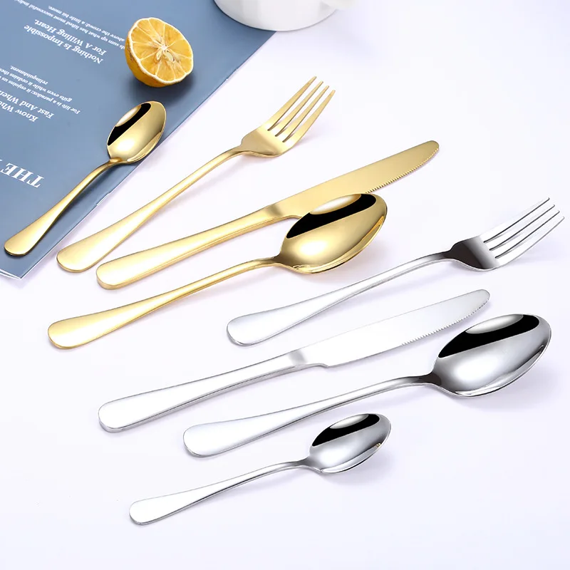 

New Stainless Steel Dinnerware Knife Fork Spoon Luxury Cutlery Set Colorful Hotel Party Home Kitchen Gift Wooden Box 24 Pcs/Set