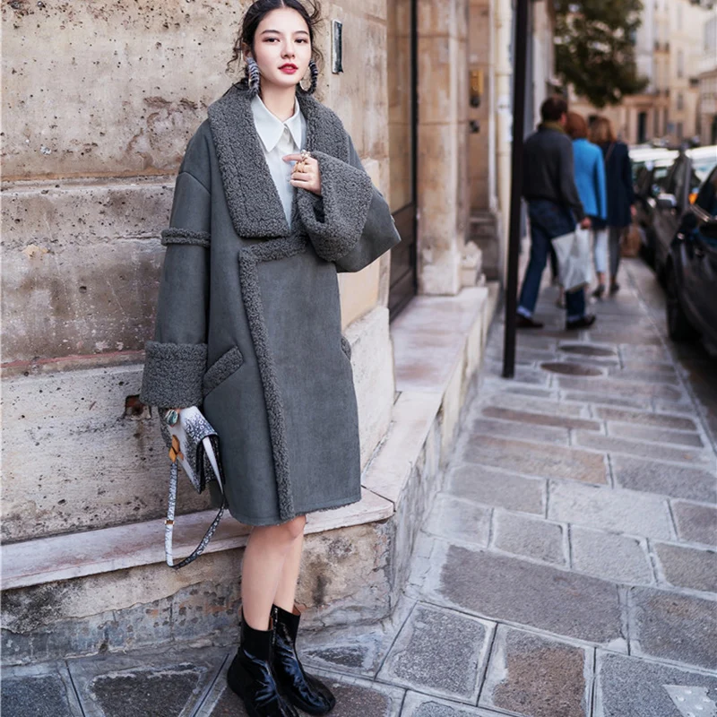 Модная новая брендовая замшевая куртка из Winte женское длинное пальто овечьей