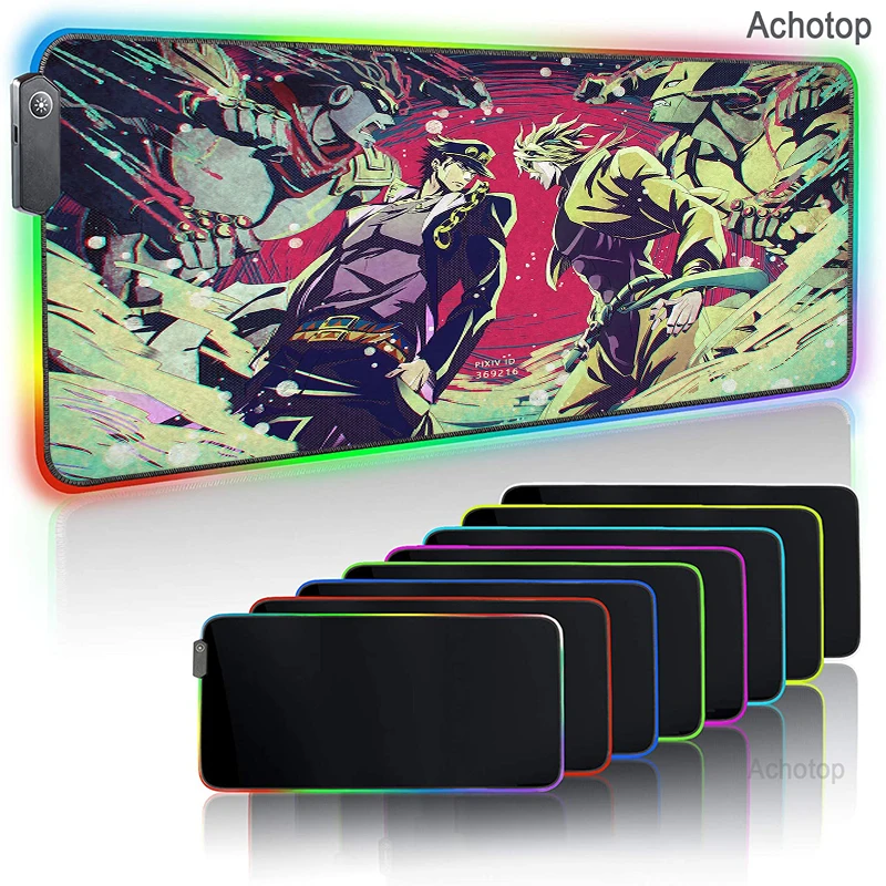 

Jojo Bizarre Adventure RGB Soft Large Gaming Mouse Pad Glowing Led Extended Mousepad Non-Slip Rubber Base Computer Keyboard Mat