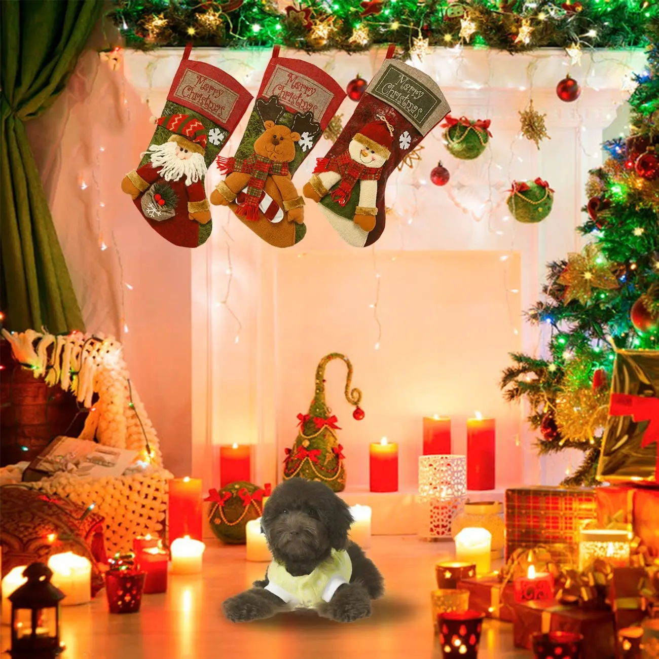 Sunnyglade-medias cl&aacute;sicas de Navidad, 3 piezas, 18 ", mu&ntilde;eco de nieve, Reno, personaje de Navidad, decoraciones para fiestas navide&ntilde;as-2