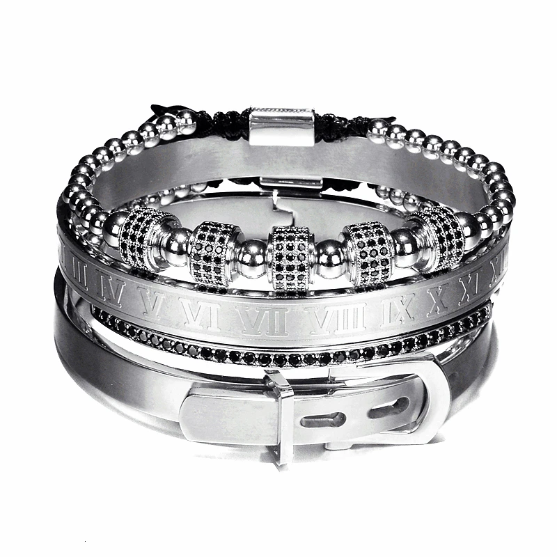 Silver Set C Роскошный Римский Королевский браслет с шармом с короной Мужская мода Золотой Плетеный Регулируемый мужской браслет для хип-хопа ювелирный подарок - Окраска металла: Silver Set C