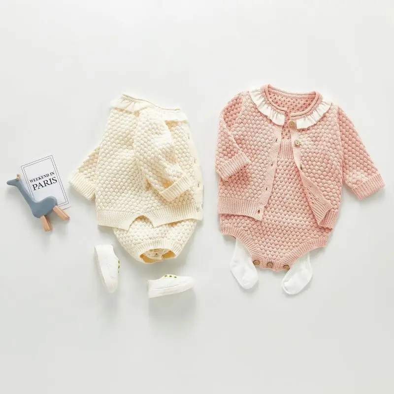 

Menoea Winter Baby Girl Clothes New Spring Autumn Infant Kids Knit Long Sleeve Coat Braces Rompers Solid Color Clothing Sets