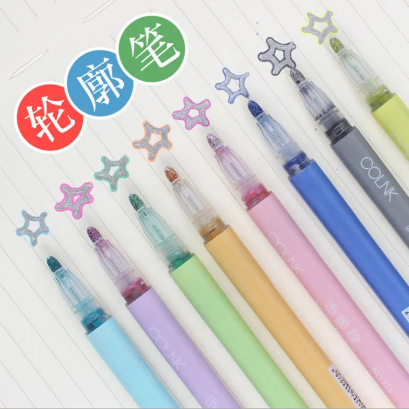 8 цветов флуоресцентная ручка маркер двойная линия маркеры набор пуля журнал