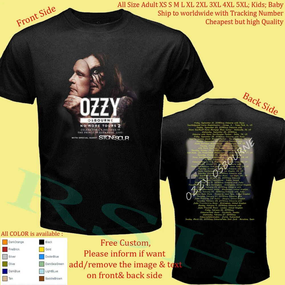 OZZY osосвен TOUR 2019 альбом концертная футболка размер для взрослых детей