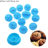silicone world 13pcs smiling face biscuit embossing mould fondant biscuits mold plastic cake decorating tools cookie baking tool