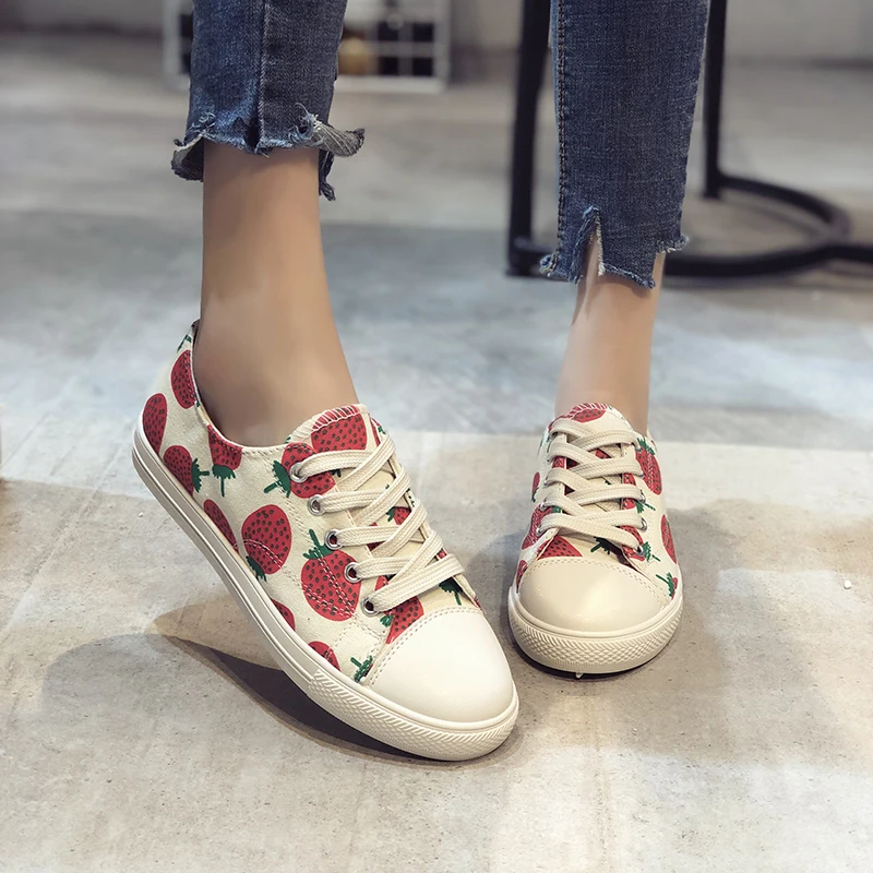 Cute ladies spring and autumn essential canvas shoes pineapple strawberry fruit pattern casual fashion sneakers wild 2020 W31-48 | Обувь