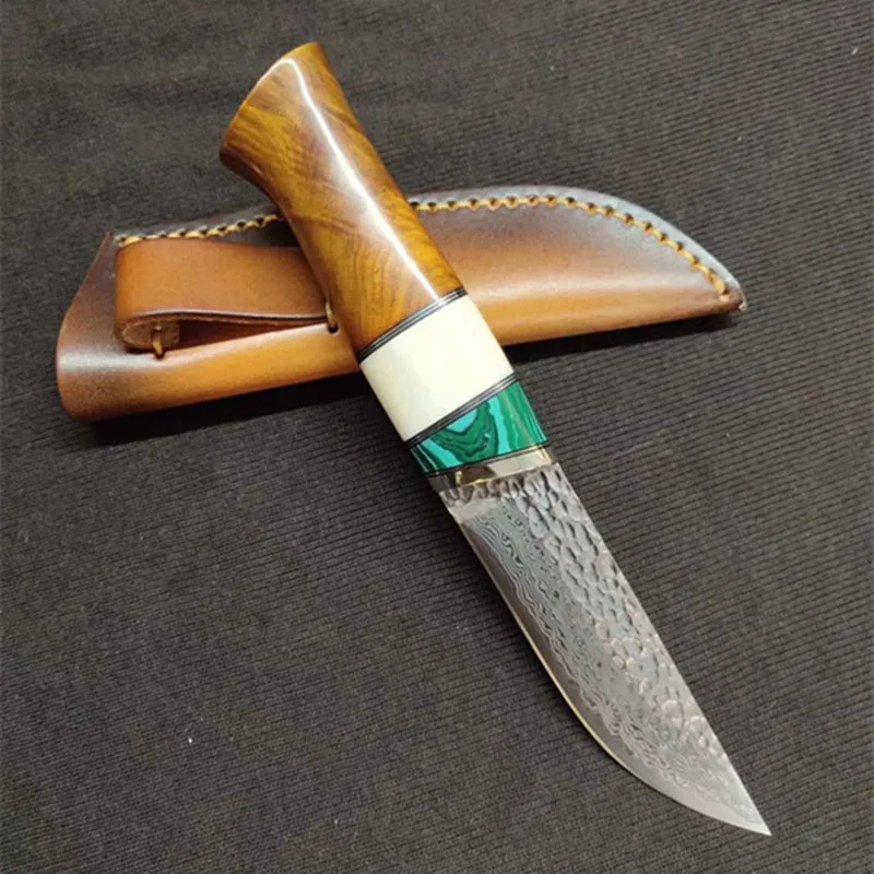 Нож из дамасской стали с фиксированной рукояткой тактические инструменты для