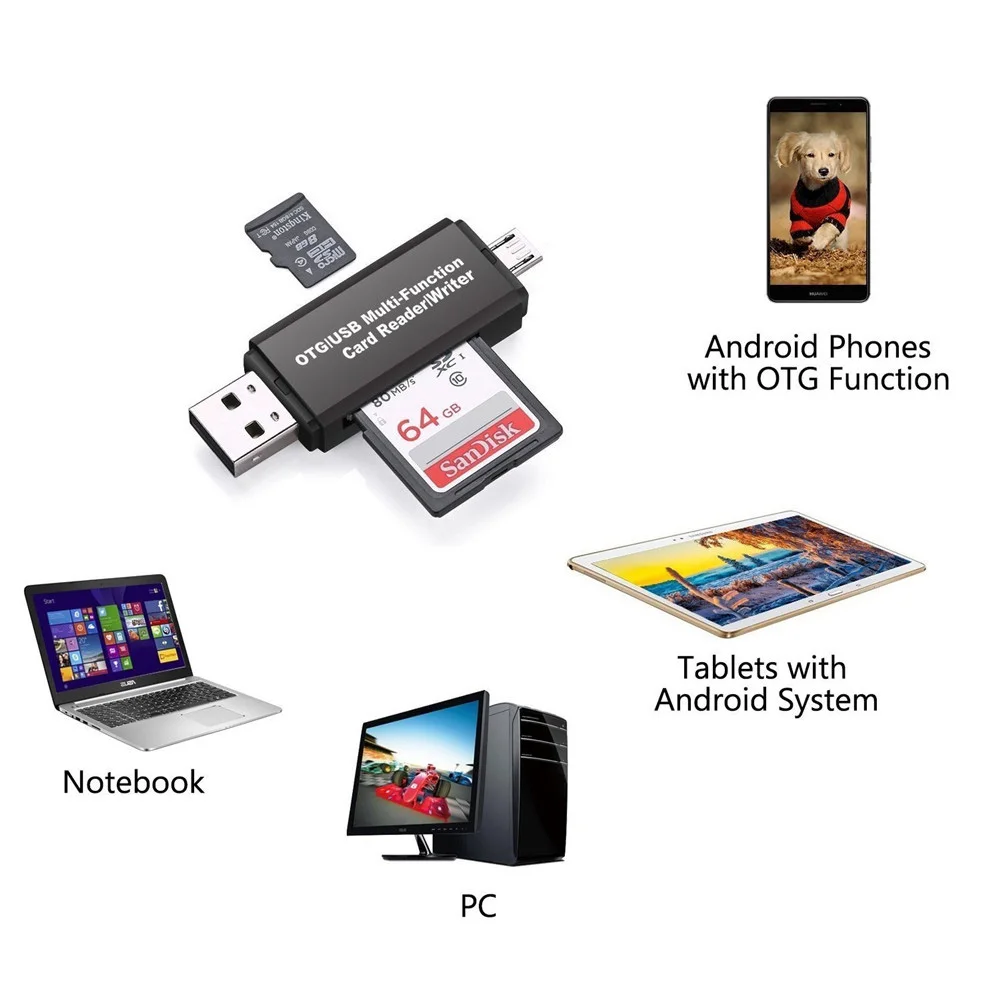 Адаптер для чтения карт OTG высокоскоростной флеш-диск USB 2 0 универсальный TF/SD