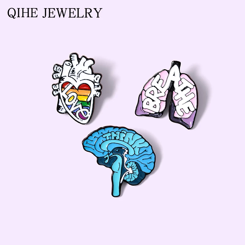 

Anatomy Heart Brain Lung Enamel Pin Organ Lapel Pin Badge Cartoon Brooches Wholesale Medical Jewelry Gift For Doctor Friends