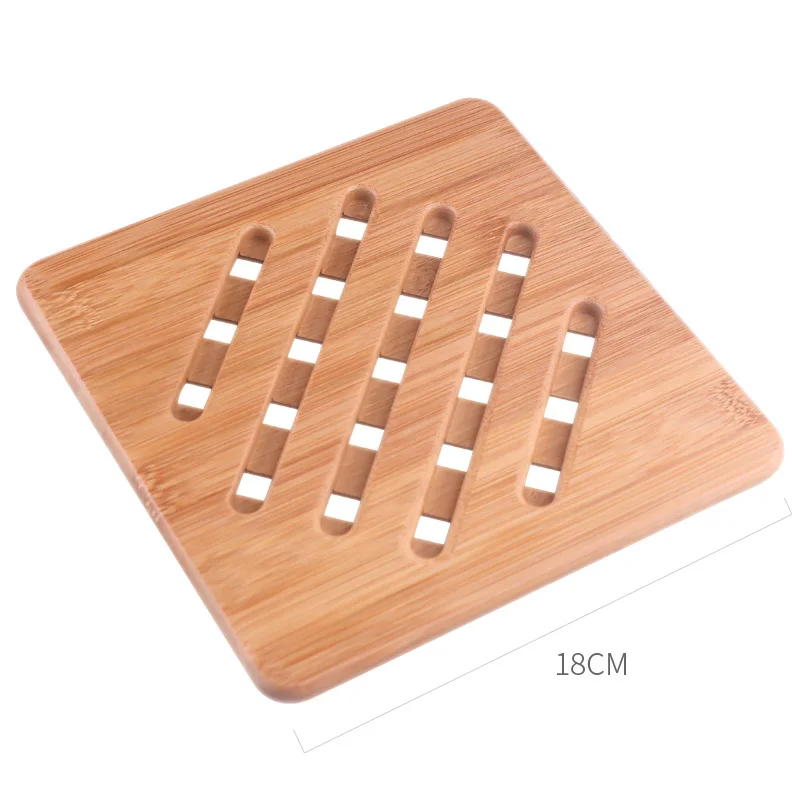 18cm square Бамбуковый Коврик-подставка, бамбуковый держатель для горячего горшка, нескользящая подставка для посуды, декоративная подставка для горячего горшка, два размера - Цвет: 18cm square