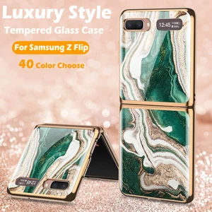 original tempered glass case for samsung galaxy z flip luxury plating hard phone cover for samsung z flip zflip 4g 5g case shell free global shipping