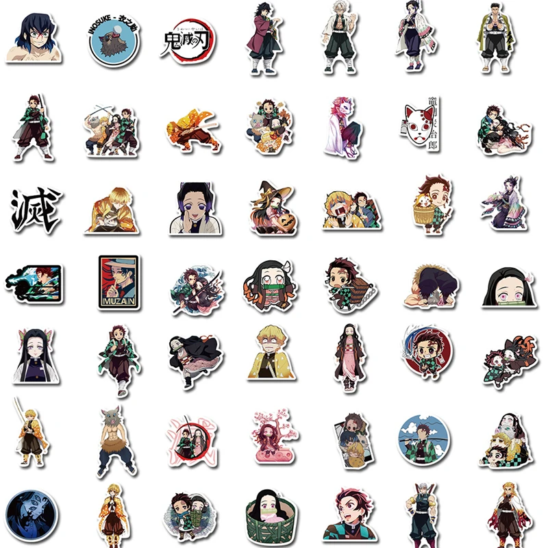 10/30/50/100 unids/set Anime demonio asesino Kimetsu No Yaiba pegatinas de PVC impermeable Skateboard equipaje de Vsco etiqueta engomada-5