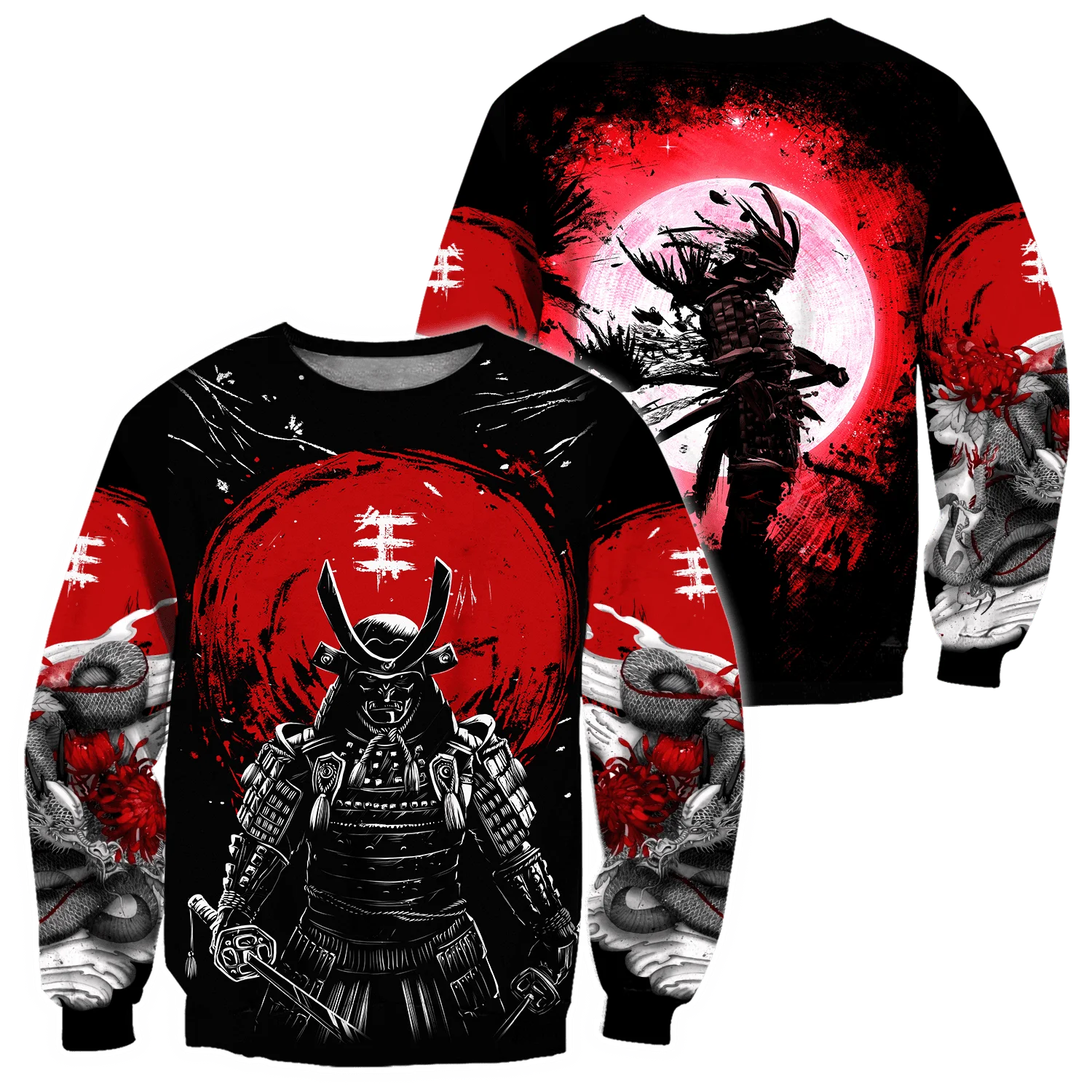 Толстовка мужская с капюшоном и 3D-принтом дракона самурая DW696 | Мужская одежда