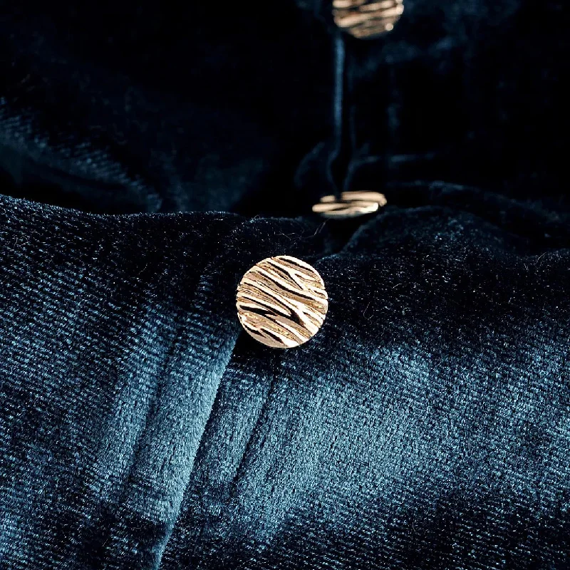 

2021 Spring New Sea Blue Velvet Short Shirt Slim Sexy V-Neck Long-Sleeved Sea Blue Short Shirt T-Shirt Street Hipster Velvet