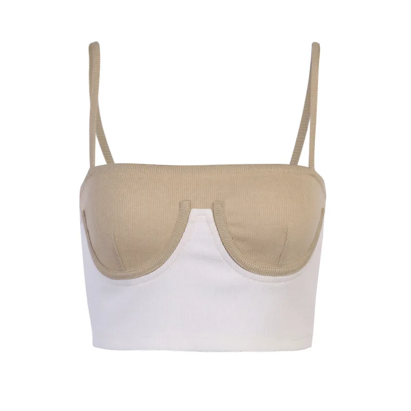 

Cami Top Women Nice Summer Rib Knit Bikini Patchwork Slash Neck Slim Skinny Backless Crop Top Casual Fashion Strap Tops