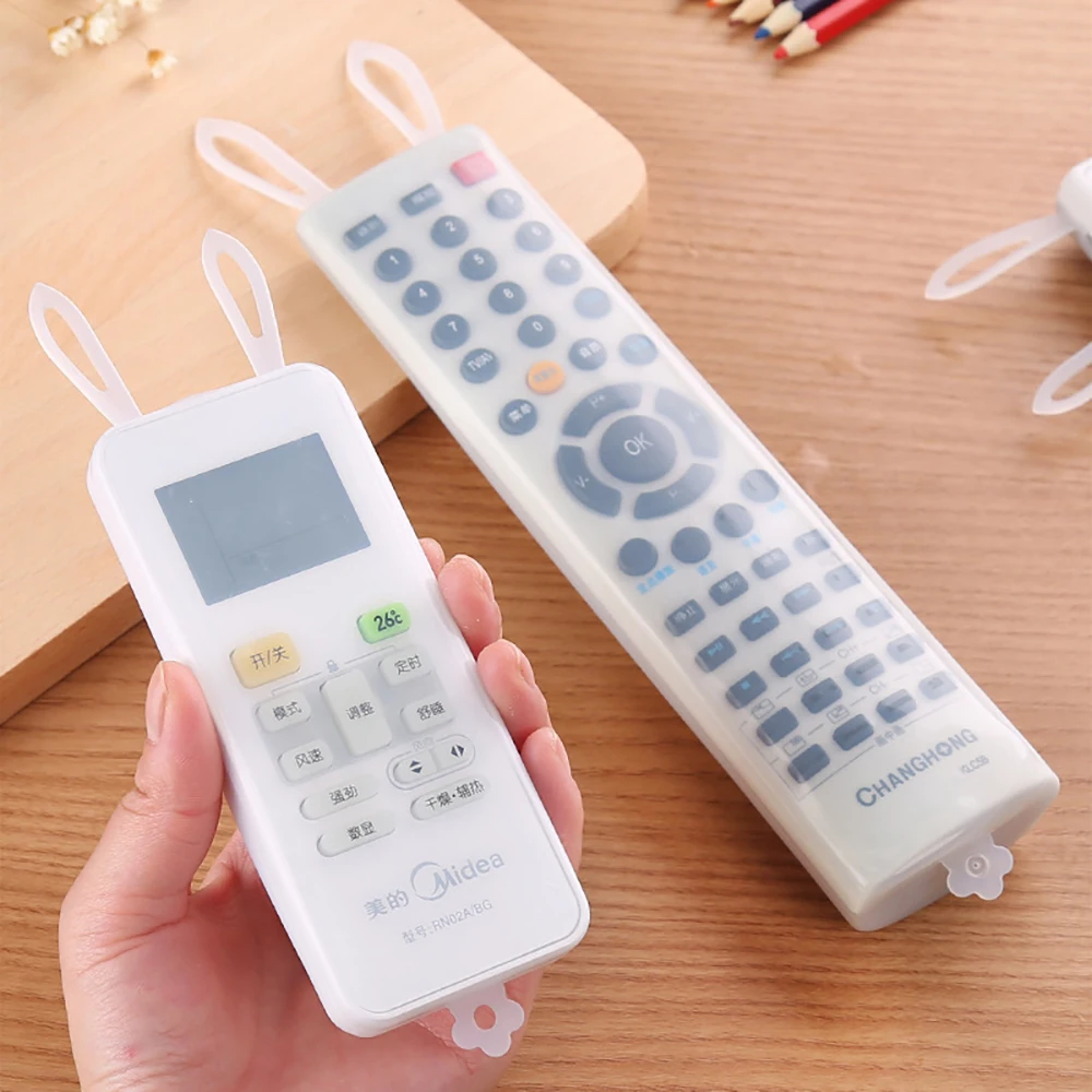 Cute Cartoon Rabbit Ears Waterproof Bag TV Air Conditioning Remote Control Protective Sleeve Silica Gel Transparent Dust Guard | Дом и сад