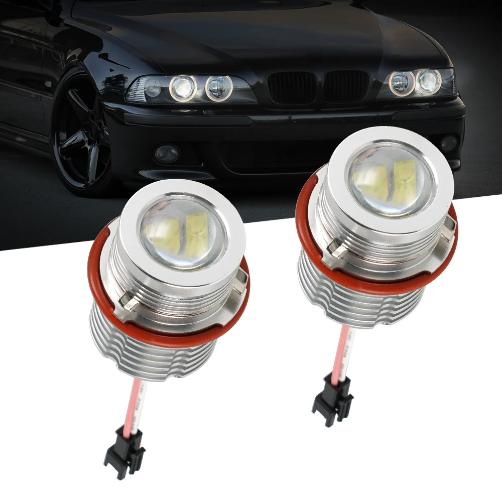 

Bevinsee Car Angel Eyes Bulbs for BMW E39 E87 E60 E63 E64 E65 E53 E83 X3 12V 6500K White 60W LED Halo Ring Light Convex 2PCS