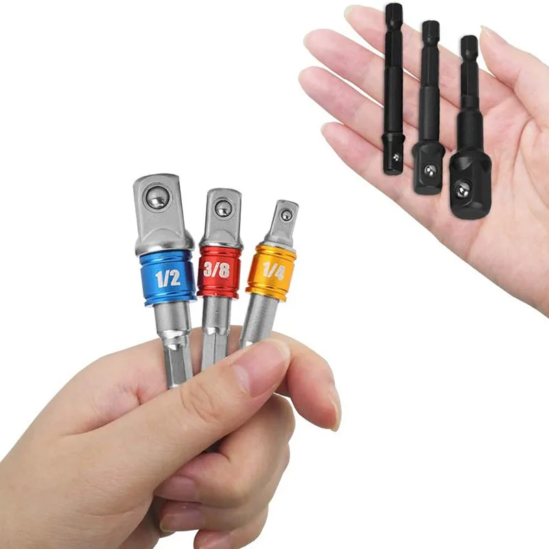 

6 Pcs Socket Bit Adapters 1/4 Inch 3/8 Inch 1/2 Inch Drive Impact Power Extension Set Drilling Bit Nut Driver Tool Kits