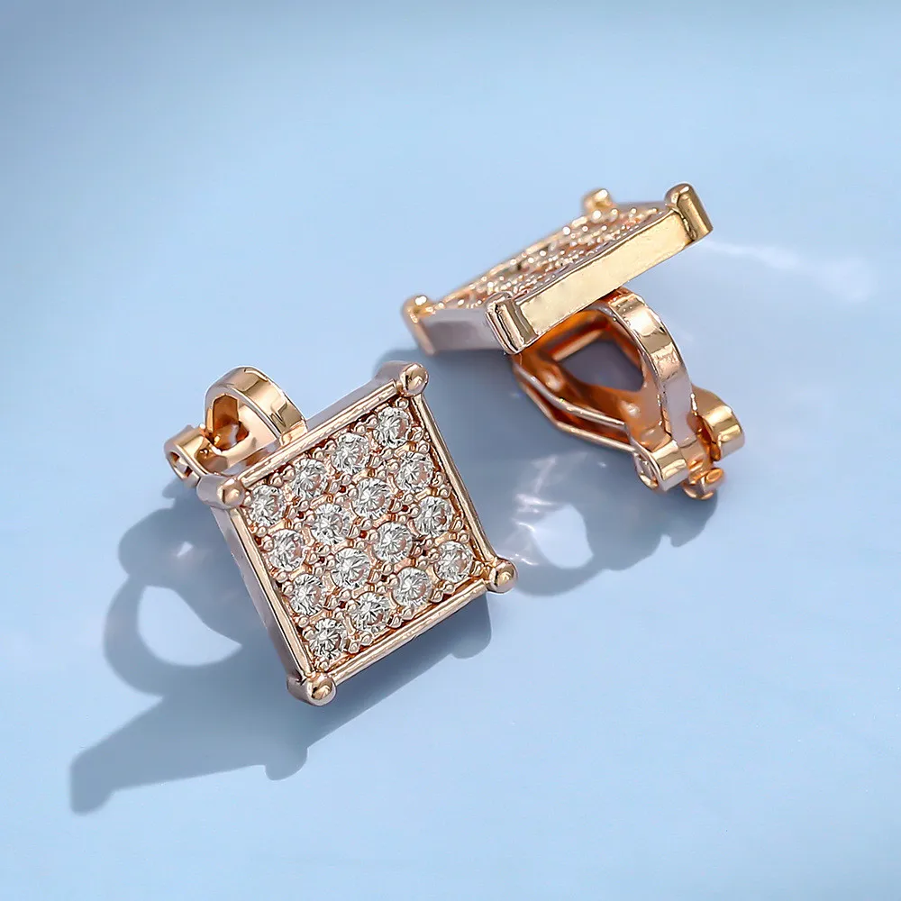 

Fashion square pendant earrings, metal ear clip earrings, geometric Hao stone claw set, new exaggerated jewelry