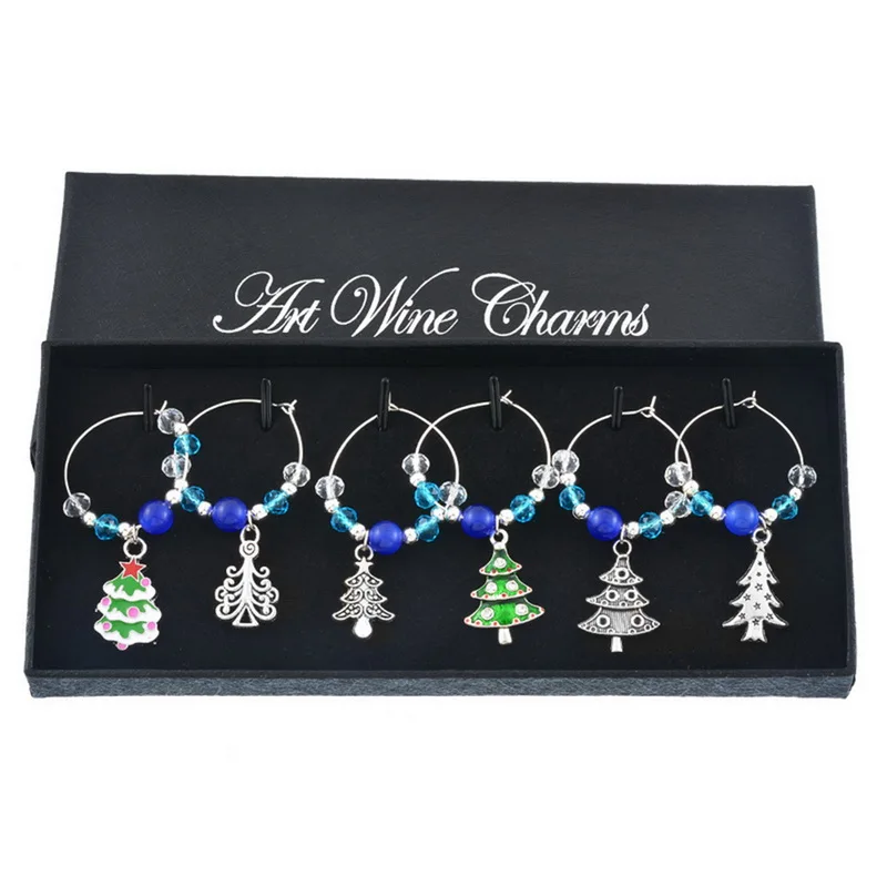 6 шт. Рождественские Подвески для вина с коробкой эмалью подвесные украшения