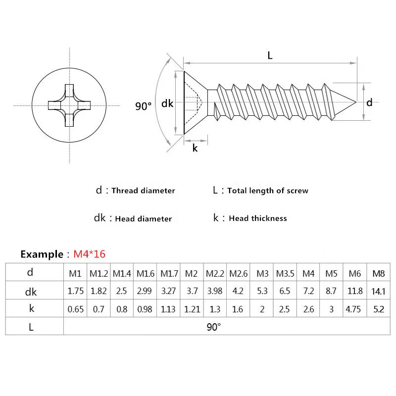 

304 Stainless Steel Flat Head Screw 304 Cross Countersunk Head M3/M4/M5 lengthened Self Tapping Wood Screw