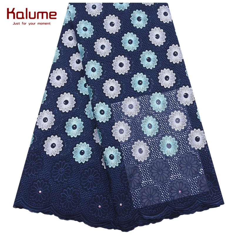 

Kalume 2020 Fashion African Lace Fabric Daisy Design Nigerian Swiss Cotton Lace Fabric With Stones French Laces For Dress F1908