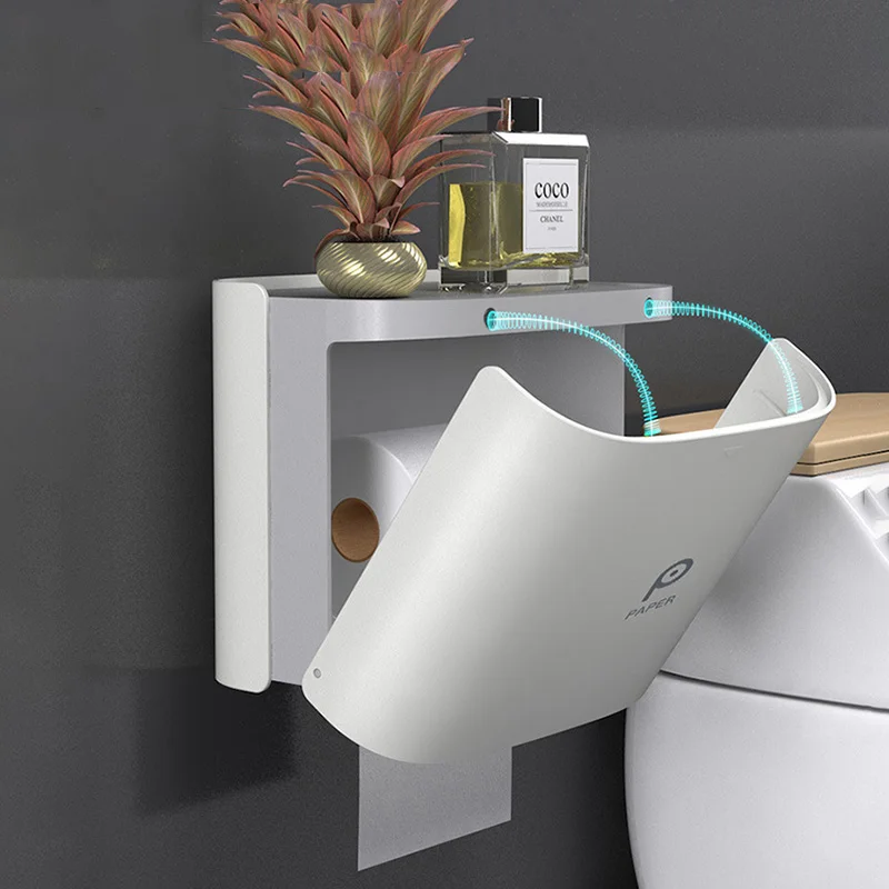 

Portable Toilet Paper Holders Wall Mounted Storage Box Tray Roll Tube Punch-Free Waterproof Bathroom Accessories Set