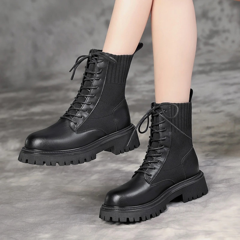 

Leather Platform Black Ladies Ankle Boots 2021 Fashion Ladies Warm Platform Shoes Casual Shoes women shoes platform boots