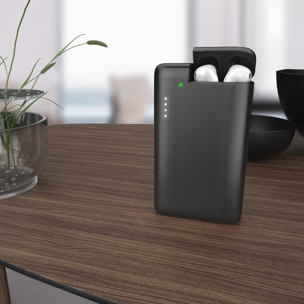Black WST 10000 мАч Внешний аккумулятор для Airpods портативное Внешнее зарядное устройство Внешний аккумулятор USB беспроводной внешний аккумулятор для Xiaomi iPhone - Color: Black