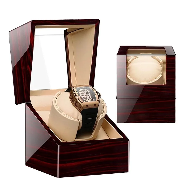 

Watch Shaker Red Wood Baking Double Watches Automatic box Winder Motor Auto Self Winding Wooden Cabinet Lacquer Rotate Holder