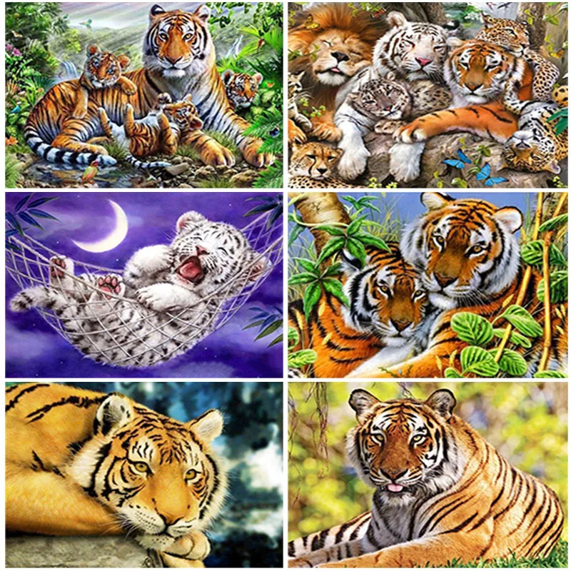 

Diy Tiger 5D Diamond Painting Full Round Drill Animal Diamond Embroidery Cross Stitch Landscape Mosaic Art Wall Home Decor