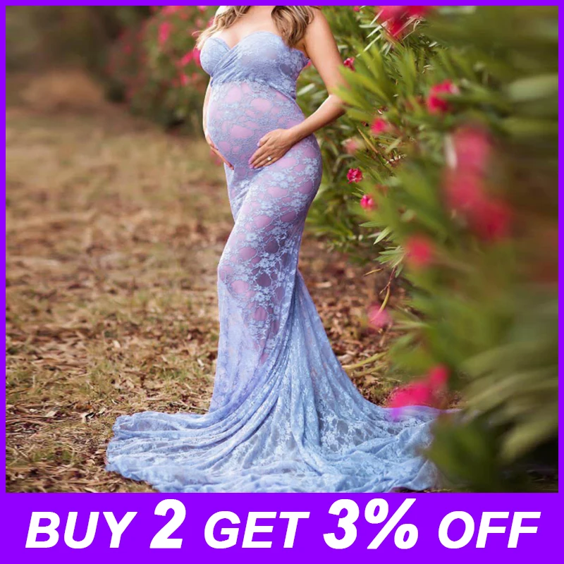 

Lace Maternity Dresses For Photo Shoot Vestidos Short Sleeve One Word Collar Pregnancy Long Dresses For Pregnant Women Clothing