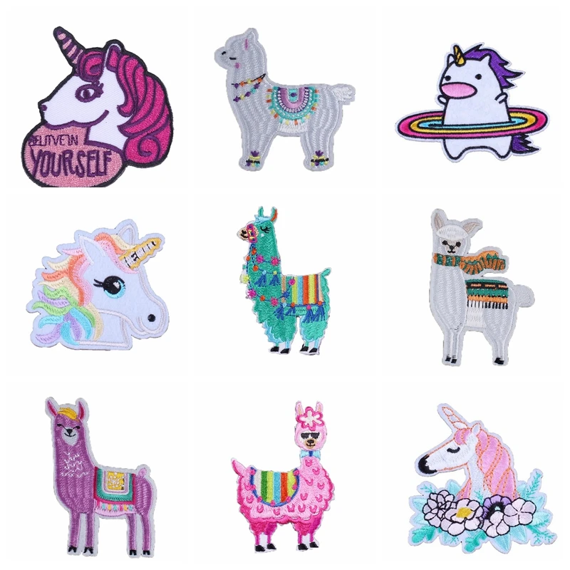 Мультфильм животных Единорог Альпака аксессуары DIY нашивки в полоску вышитая