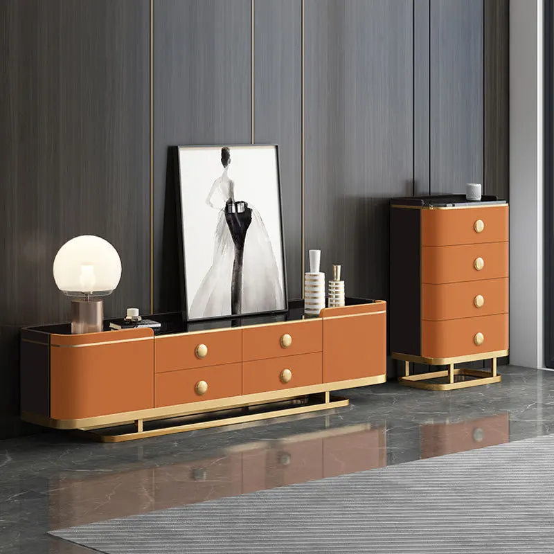 Мрамор чайный столик ТВ выдвижными полками комплект простой современный стиль