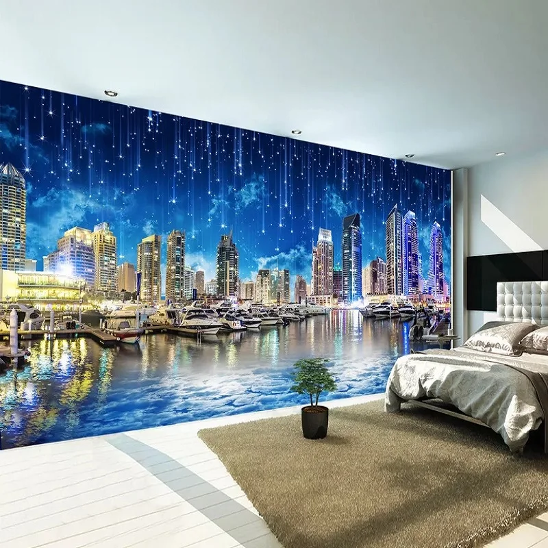 

Custom large mural 3D wallpaper Stylish modern creative space expands city night scene 08 living room TV wall decor 5D embossed