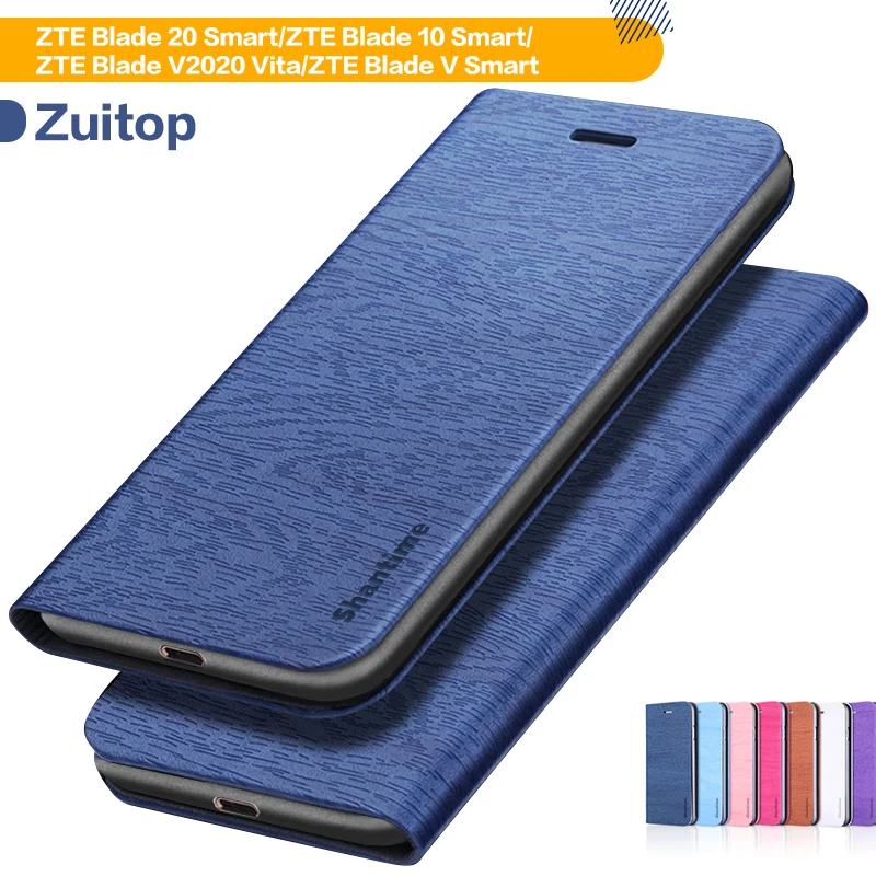 Кожаный чехол с текстурой под дерево для ZTE Blade 20 умный 10 умное лезвие V2020 бумажник