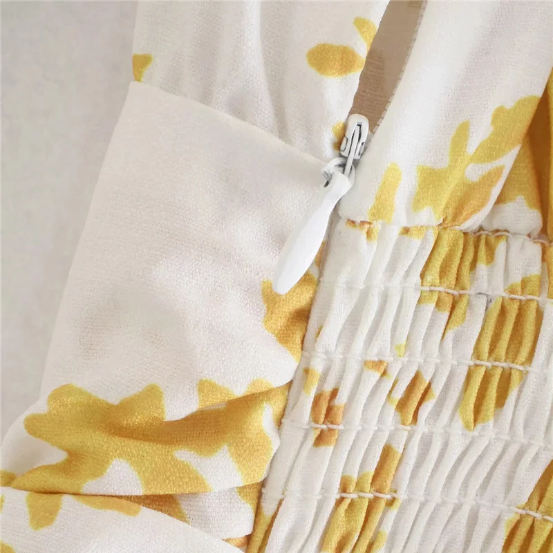 

za Women Fashion Floral Print Side ZIpper Mini Dress Vintage Short Sleeve Back Elastic Waist Female Dresses Vestidos