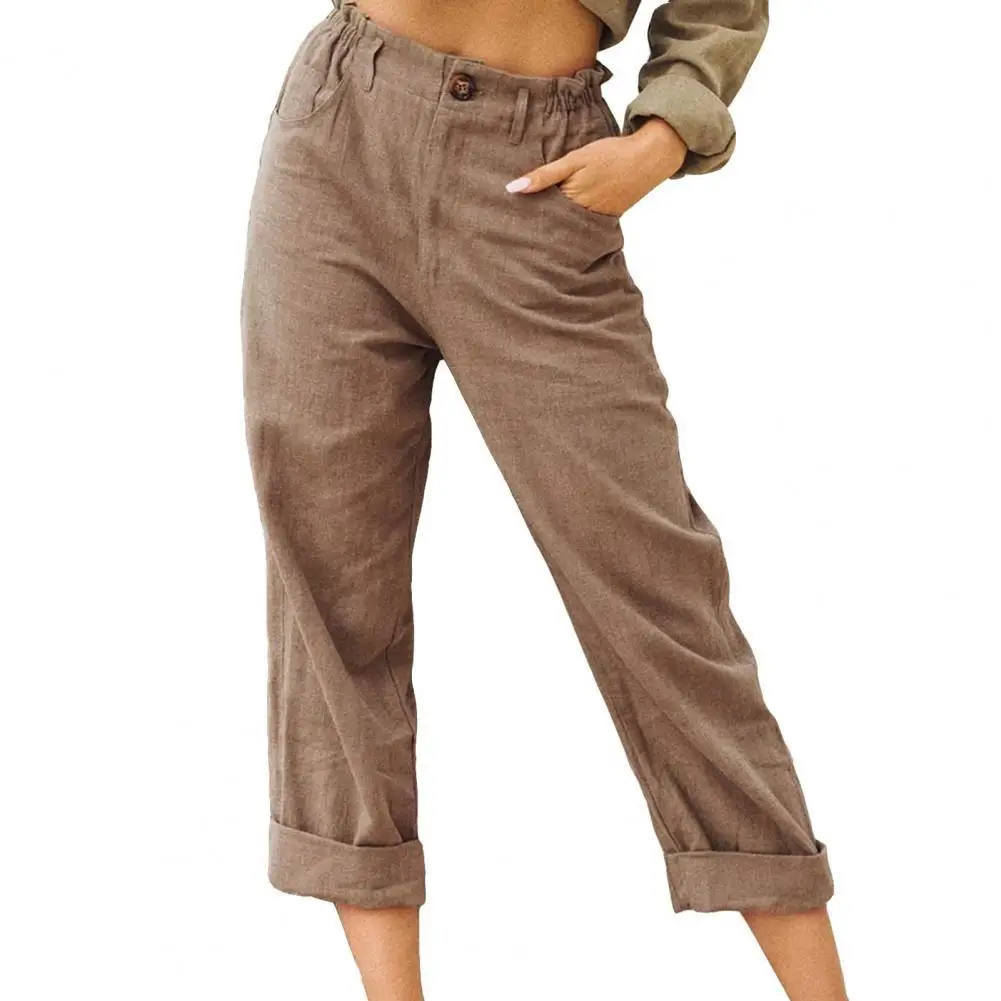 

Elastic Waist Woman Pants Solid Color Casual High Waist Straight Loose Casual Trousers Ladies Clothing pantalones de mujer
