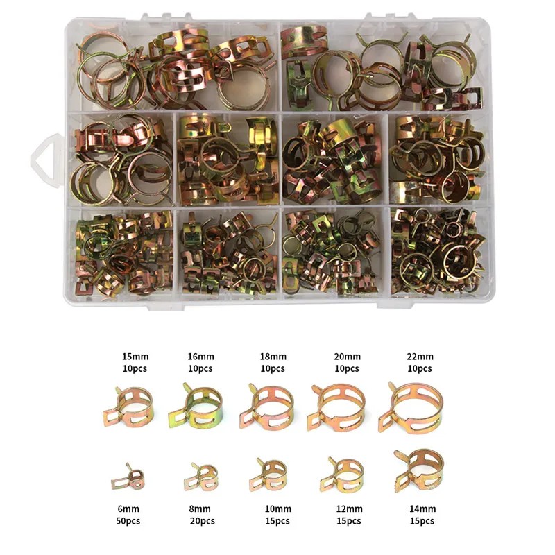 165PCS 6-22mm Zinc Plated Spring Clip Fuel Line Hose Water Pipe Air Tube Clamps Fastener |