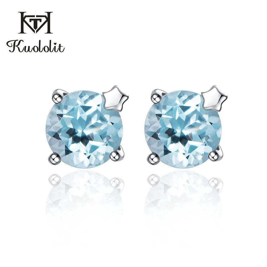 Женские серьги пусеты с небесно голубым топазом kuolit из стерлингового серебра 925