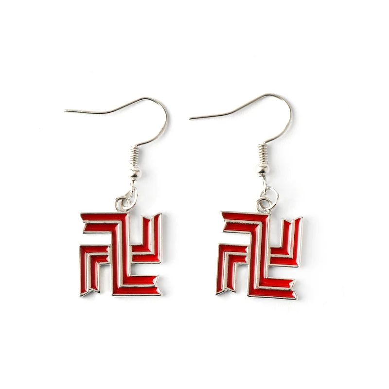 

Japanese Anime New Tokyo Avengers Red Swastika Logo Double-Sided Dripping Oil Necklace Pendant Earrings Cosplay Jewelry Unisex