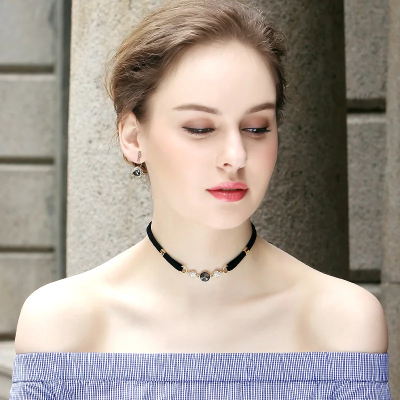 Украшенное кристаллом Сваровски женское ожерелье Богемия Стиль ожерелье-чокер с