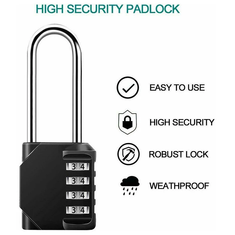 Long Padlock High Security 4 Digit Pad Lock Outdoor Travel Password For Luggage Suitcase Locker Waterproof | Обустройство дома